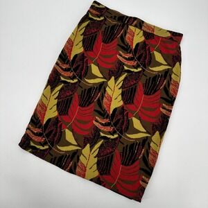 Peruvian Connection Knit Leaf Print‎ Jacquard Knit Tapestry Pencil Skirt Small